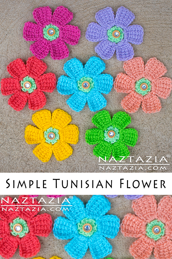 Crochet Simple Tunisian Flower and Flowers with Petals Made with Tunisian Crochet