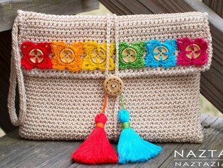 Crochet Bohemian Clutch Purse with Buttons and Tassels