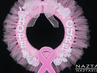 Breast Cancer Awareness Wreath Pink Ribbon with Hope and Cure