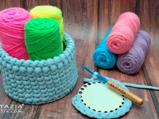 Crochet Basket with Wooden Base by Donna Wolfe from Naztazia