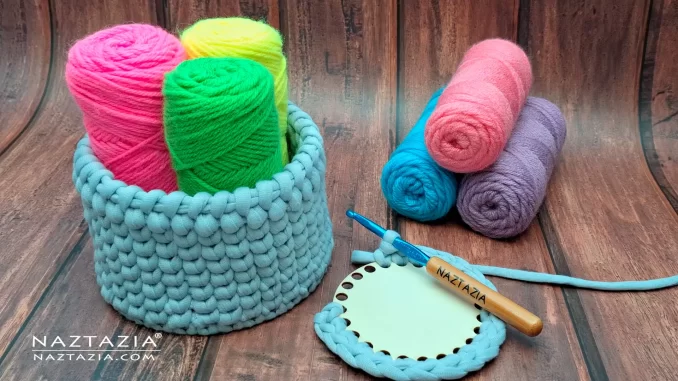 Crochet Basket with Wooden Base by Donna Wolfe from Naztazia