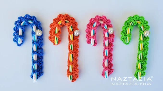 Crochet Candy Cane Cozy Tutorial Video and Pattern by Donna Wolfe from Naztazia