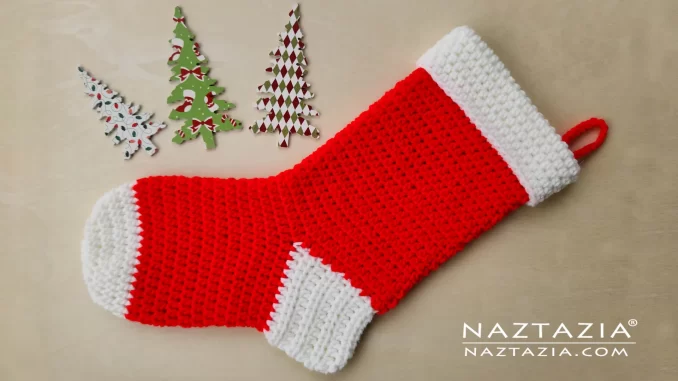 Crochet Christmas Stocking Written Pattern and Video Tutorial by Donna Wolfe from Naztazia