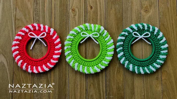 Crochet Christmas Wreath from a Bracelet Written Pattern and Video Tutorial by Donna Wolfe from Naztazia