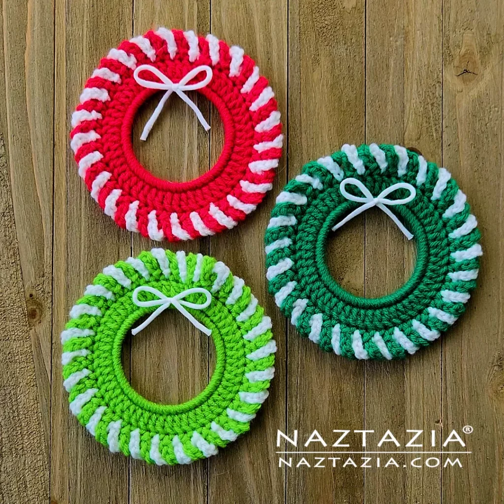 Crochet Christmas Wreath from a Bracelet Video Tutorial and Written Pattern by Donna Wolfe from Naztazia