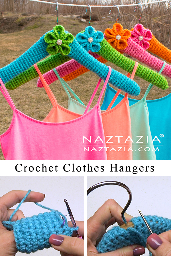 Crochet Covered Clothes Hangers with Crochet Kanzashi Flower Decoration