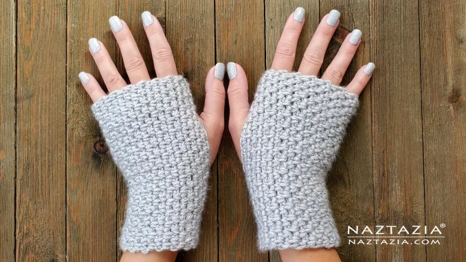 Crochet Fingerless Gloves Mitts Written Pattern and Video Tutorial by Donna Wolfe from Naztazia