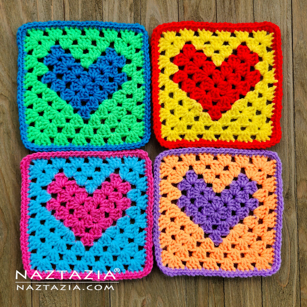 How to Crochet Granny Square Heart Tutorial Video and Written Pattern by Donna Wolfe from Naztazia