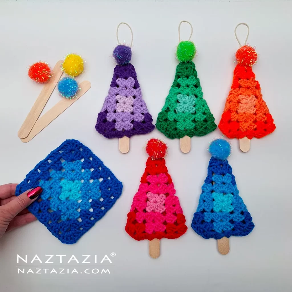 Crochet Granny Square Tree Folded Video Tutorial and Written Pattern by Donna Wolfe from Naztazia