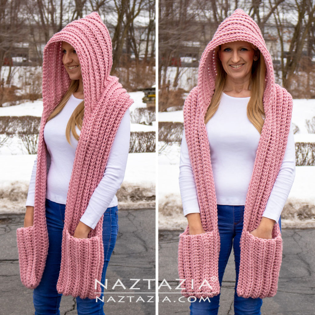 Crochet Hooded Scarf with Pockets