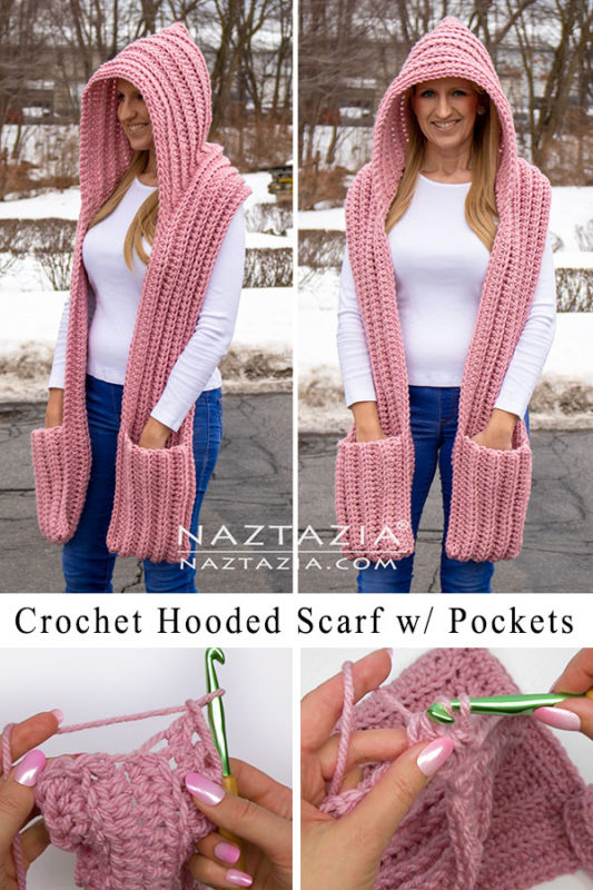 Crochet Hooded Scarf with Pockets Naztazia