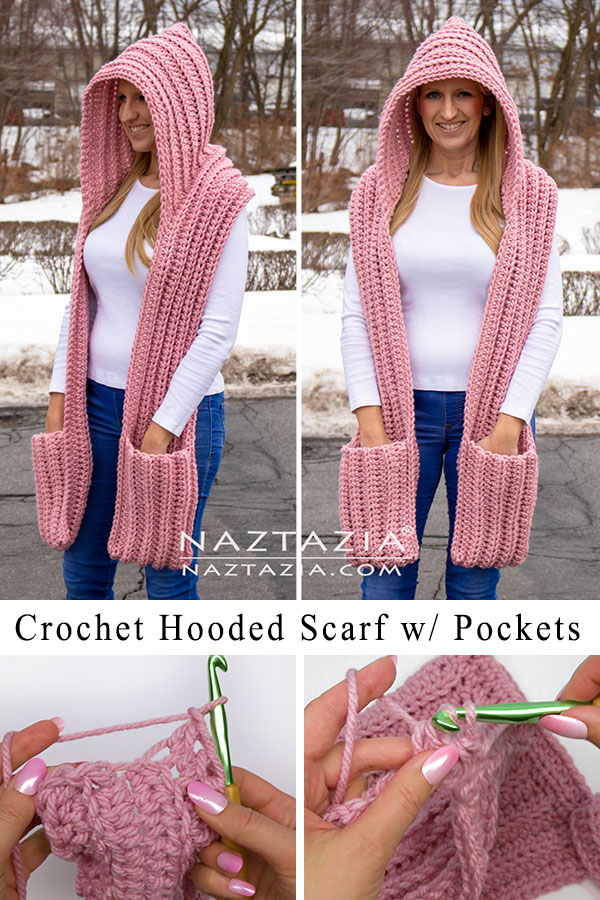 protest Unauthorized Polishing Crochet Hooded Scarf with Pockets - Naztazia ®