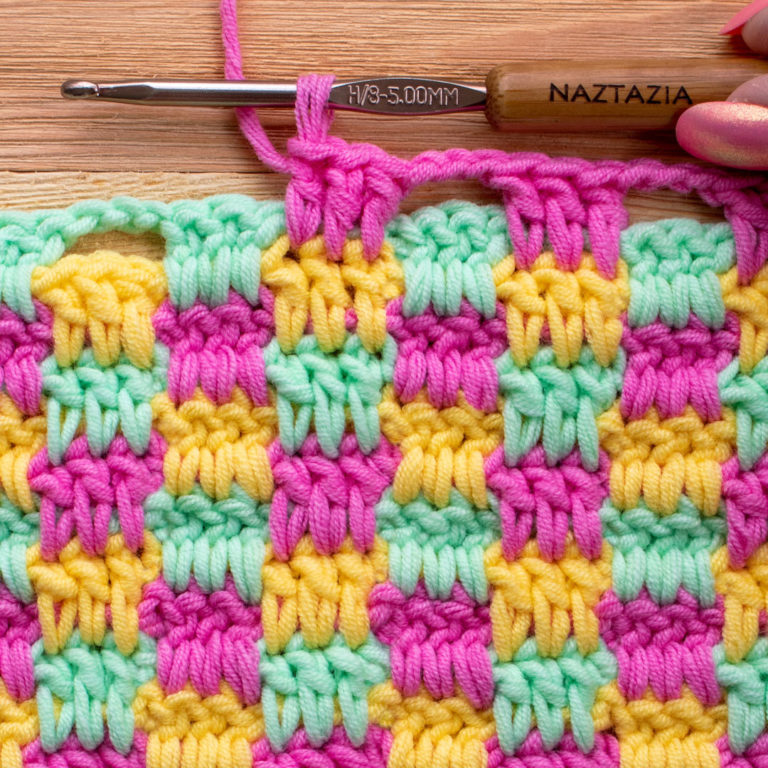 How to Crochet Mini Check Plaid Stitch - Naztazia