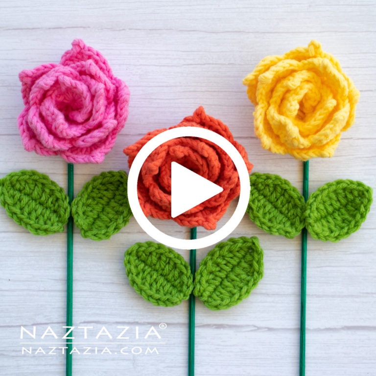 Crochet Rose Flower with Leaf Tutorial Naztazia