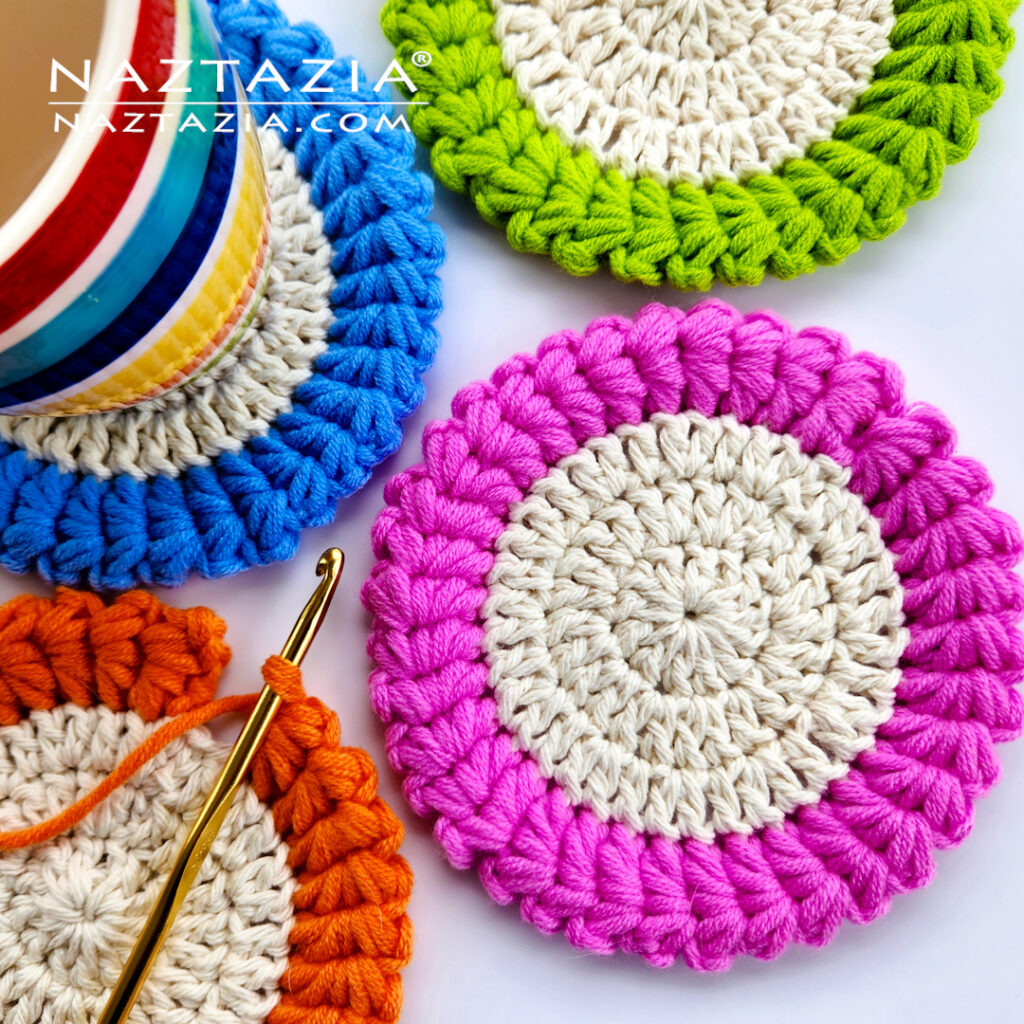 Crochet Star Stitch Coasters Video Tutorial and Written Pattern by Donna Wolfe from Naztazia
