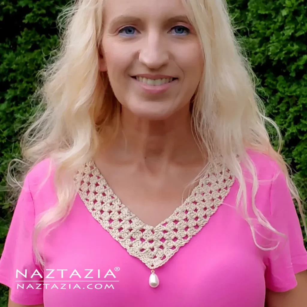 Crochet V-Neck Collar Video Tutorial and Written Pattern by Donna Wolfe from Naztazia