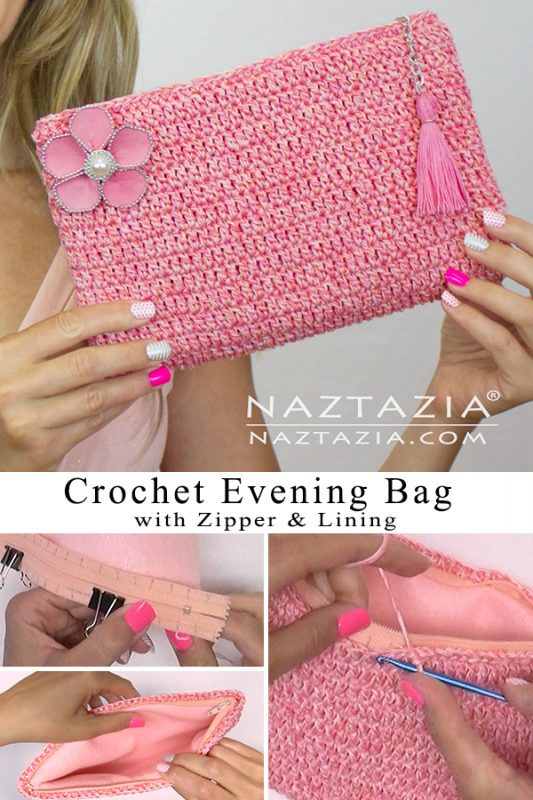 How to Crochet an Easy Evening Bag with Zipper and Lining - Naztazia