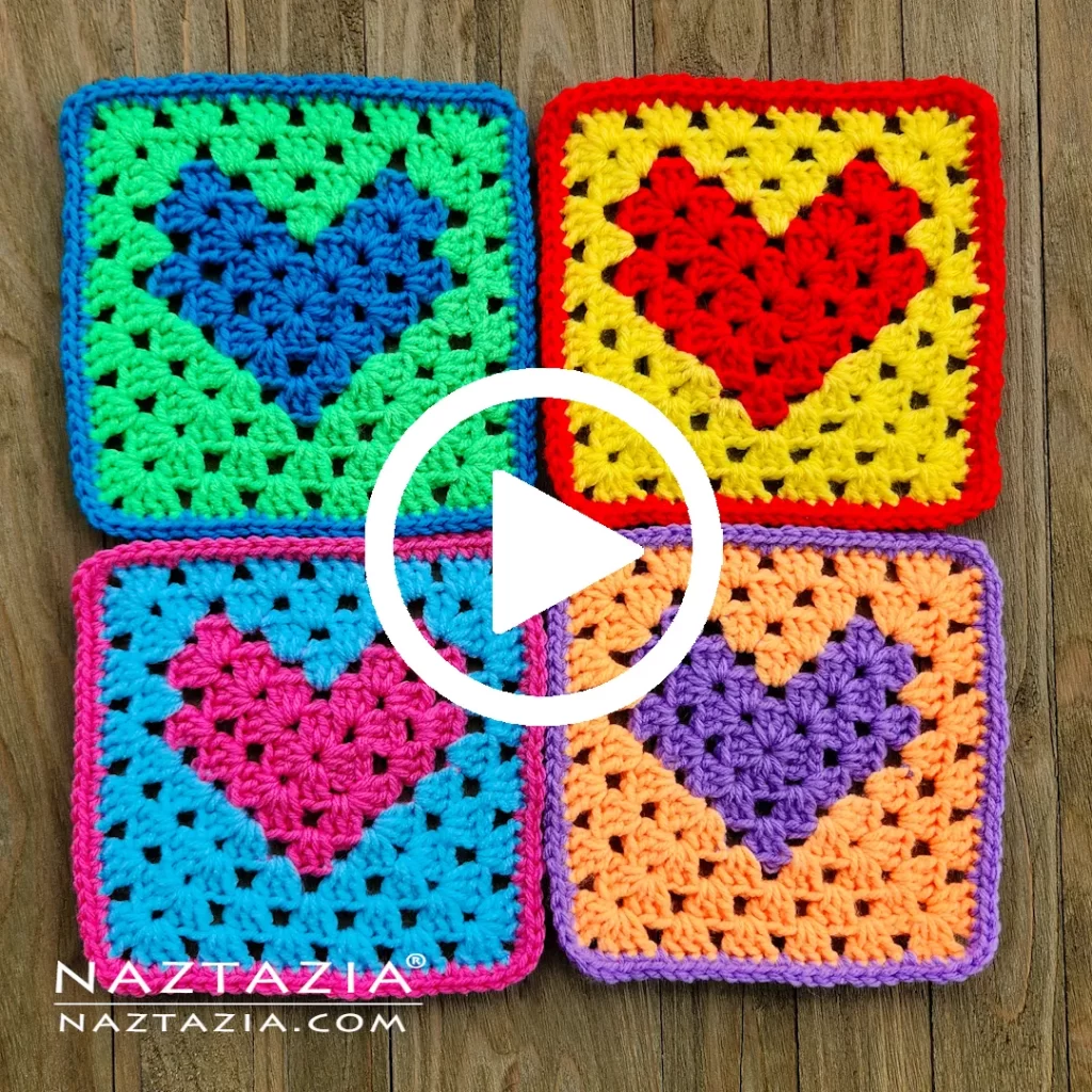 Facebook Video for Crochet Granny Square Heart by Donna Wolfe from Naztazia