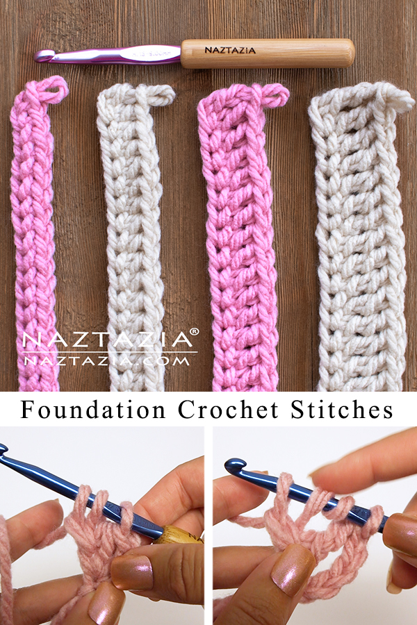 How to crochet foundation single crochet, foundation double crochet, foundation half double crochet, and foundation treble crochet. Chainless foundation stitches.