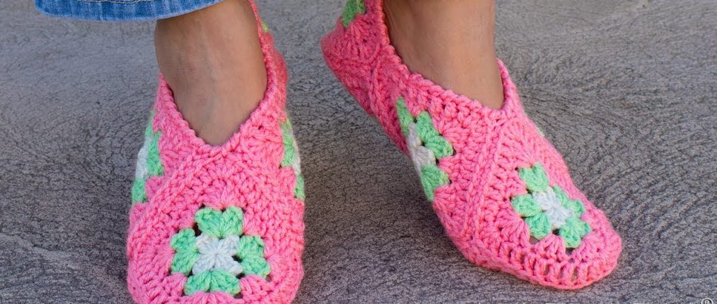 Crochet Granny Square Slippers and Soft Shoes for Feet