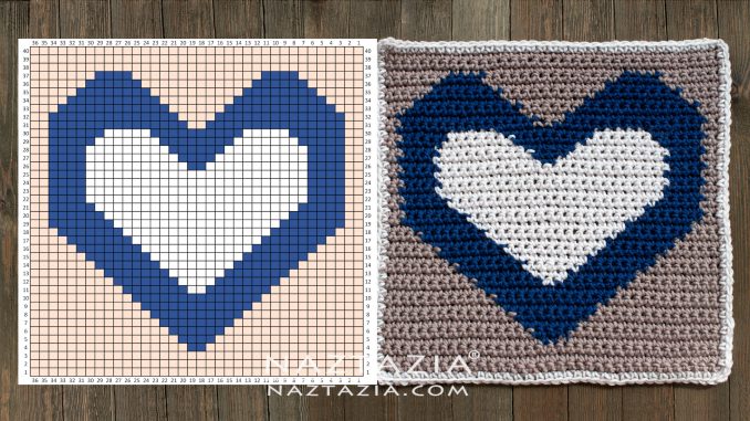 Crochet Reversible Heart Square for Picture Graph Chart Blanket and Graphghan