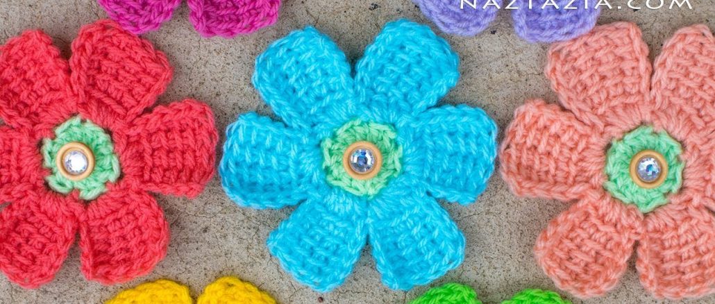 Crochet Simple Tunisian Flower and Flowers with Petals Made with Tunisian Crochet