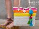 Sweet Simple Tote Bag with Colorful Stripes and Pom Pom and Tassel Bag Charms