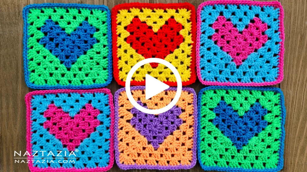 YouTube Video for Crochet Granny Square Heart by Donna Wolfe from Naztazia